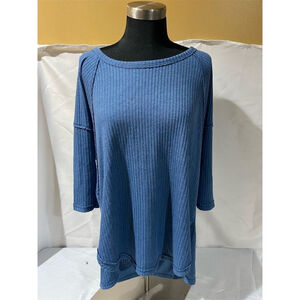Wish List Women's Blue Knit Pullover Top Size M Casual 3/4 Sleeve